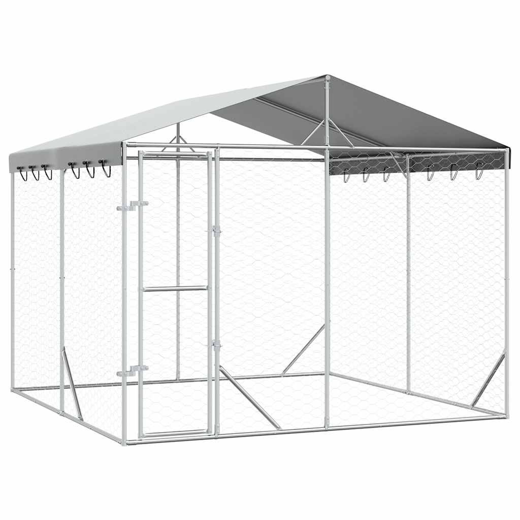 Outdoor Dog Kennel with Roof Silver 3x3x2.5 m Galvanised Steel