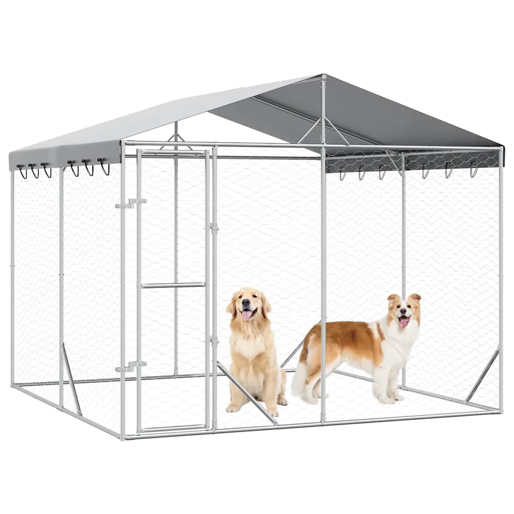 Outdoor Dog Kennel with Roof Silver 3x3x2.5 m Galvanised Steel