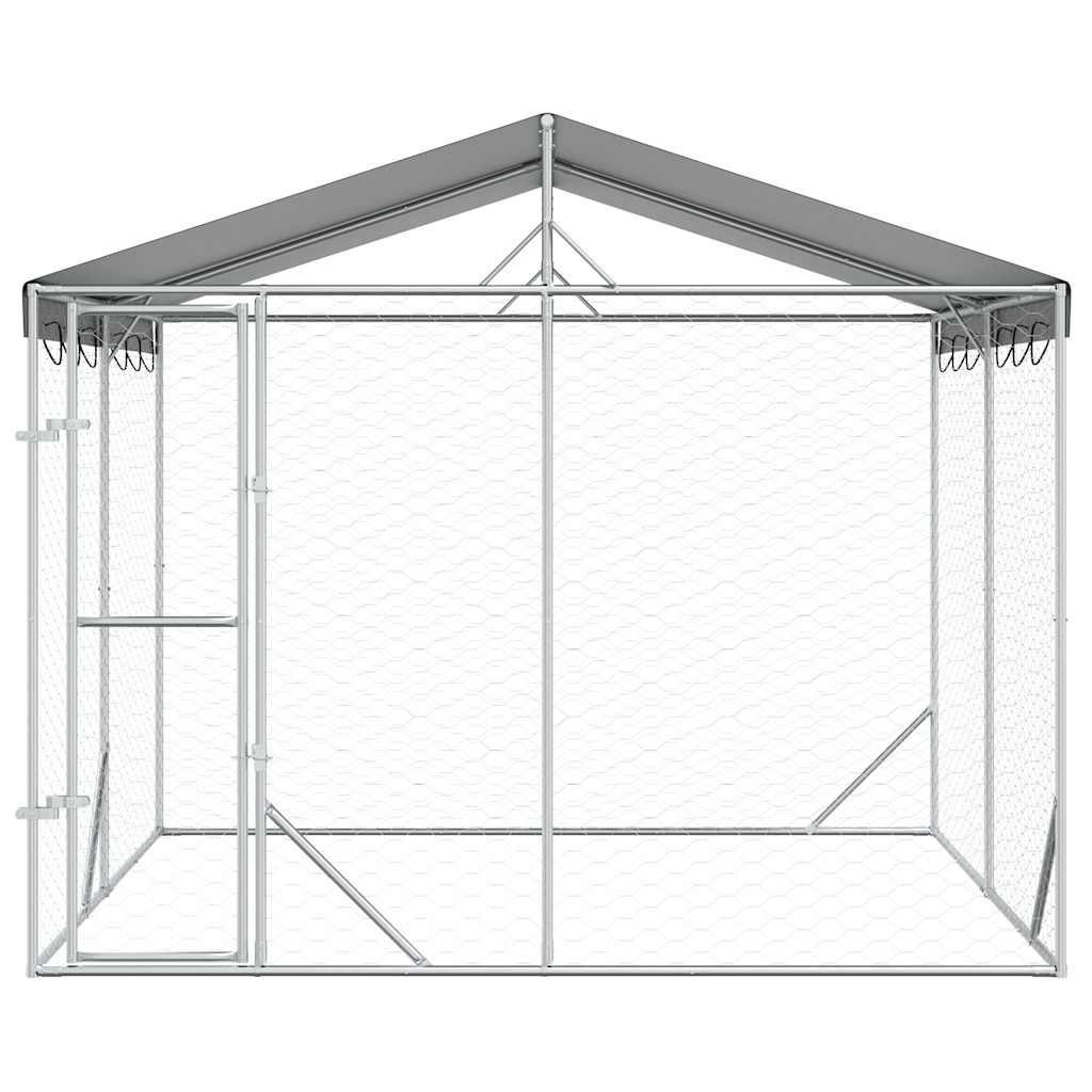 Outdoor Dog Kennel with Roof Silver 3x3x2.5 m Galvanised Steel