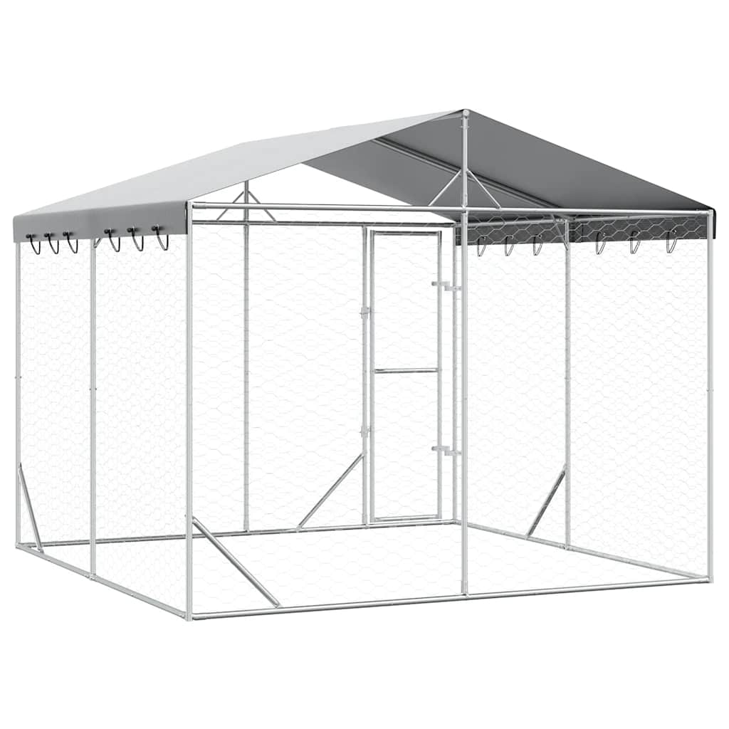 Outdoor Dog Kennel with Roof Silver 3x3x2.5 m Galvanised Steel
