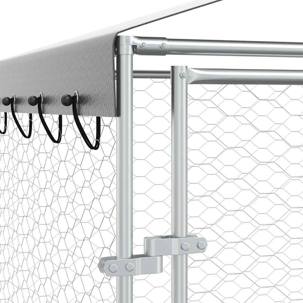 Outdoor Dog Kennel with Roof Silver 3x3x2.5 m Galvanised Steel
