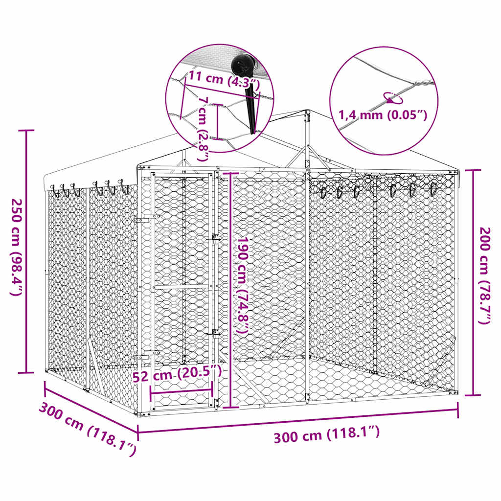 Outdoor Dog Kennel with Roof Silver 3x3x2.5 m Galvanised Steel