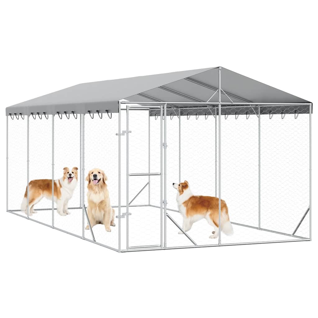 Outdoor Dog Kennel with Roof Silver 3x6x2.5 m Galvanised Steel