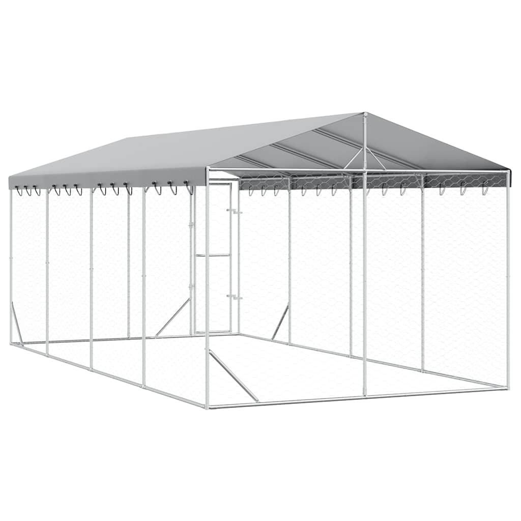Outdoor Dog Kennel with Roof Silver 3x6x2.5 m Galvanised Steel