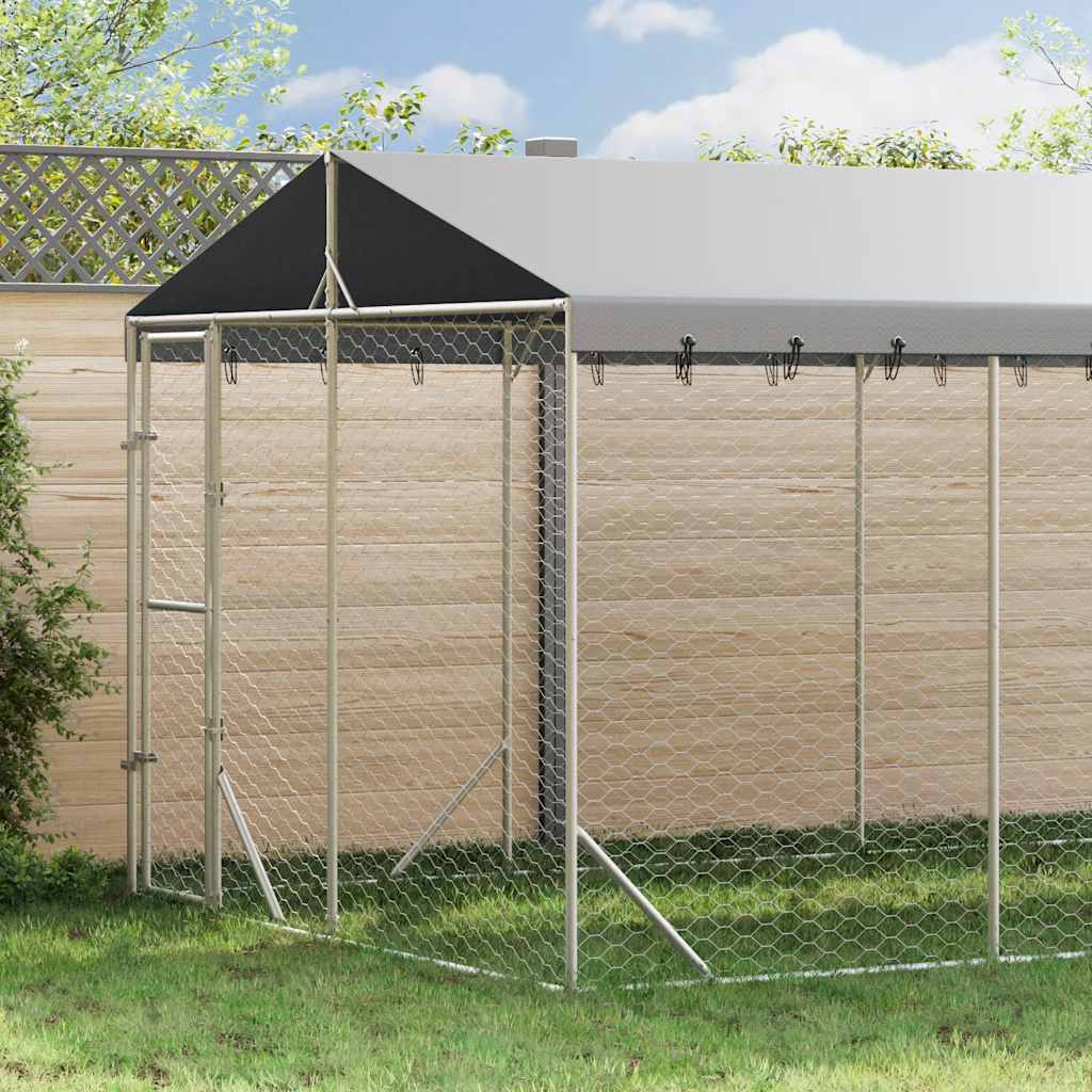 Outdoor Dog Kennel with Roof Silver 3x6x2.5 m Galvanised Steel