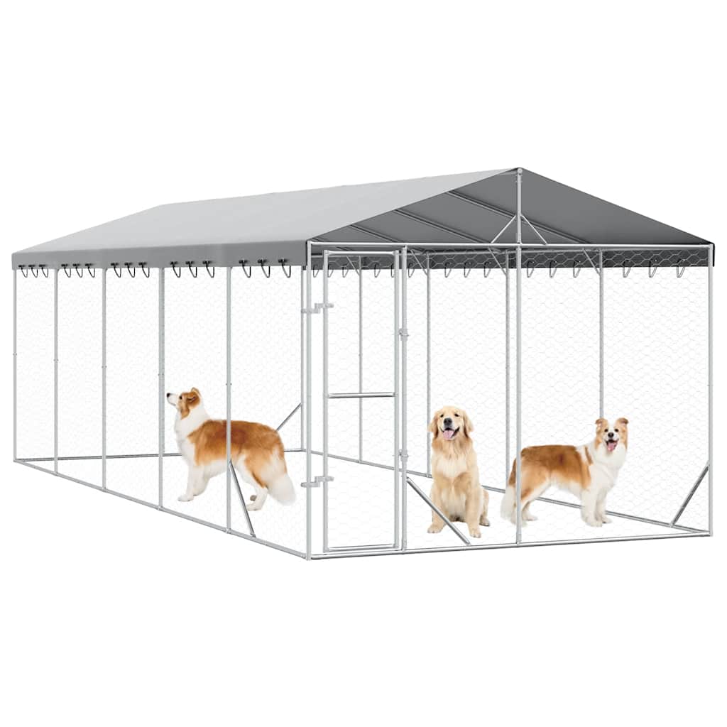 Outdoor Dog Kennel with Roof Silver 3x7.5x2.5 m Galvanised Steel