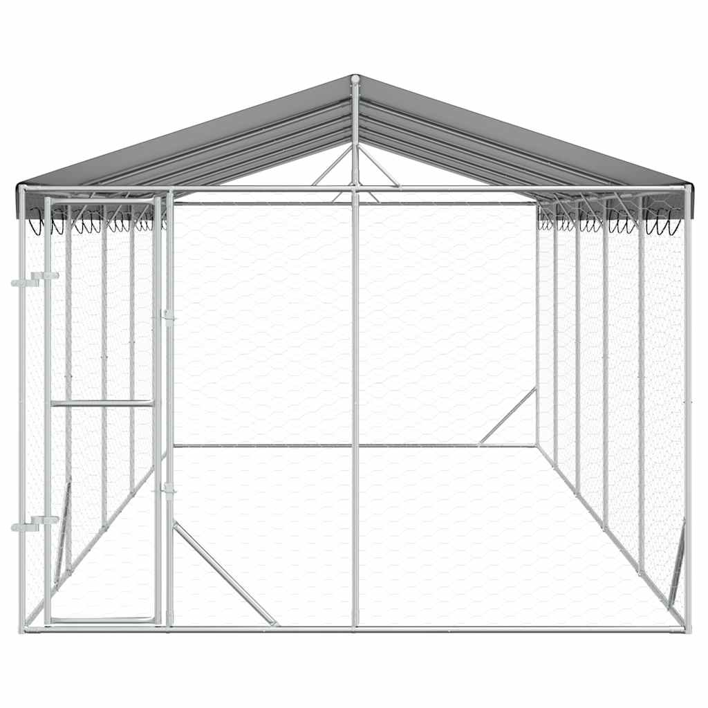 Outdoor Dog Kennel with Roof Silver 3x7.5x2.5 m Galvanised Steel