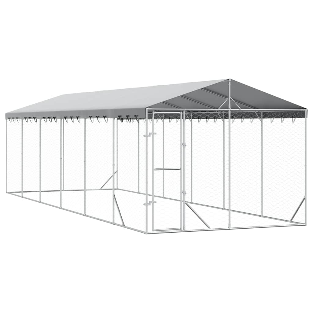 Outdoor Dog Kennel with Roof Silver 3x9x2.5 m Galvanised Steel