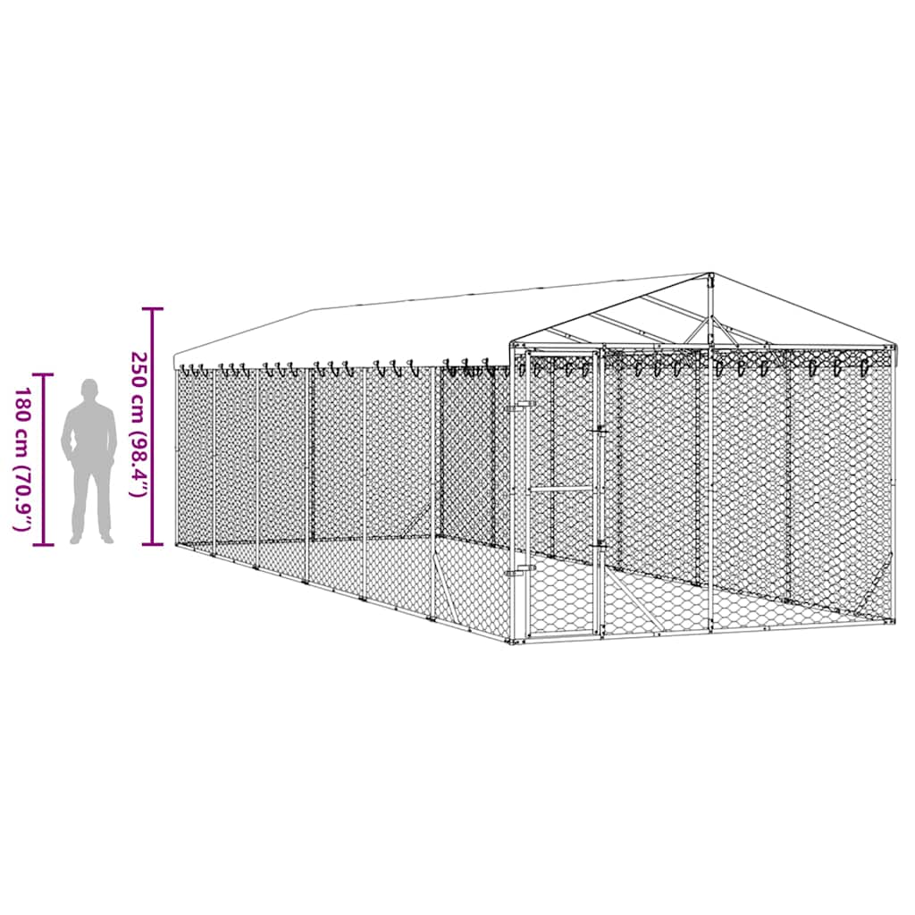 Outdoor Dog Kennel with Roof Silver 3x9x2.5 m Galvanised Steel