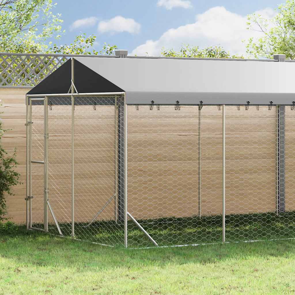 Outdoor Dog Kennel with Roof Silver 3x9x2.5 m Galvanised Steel