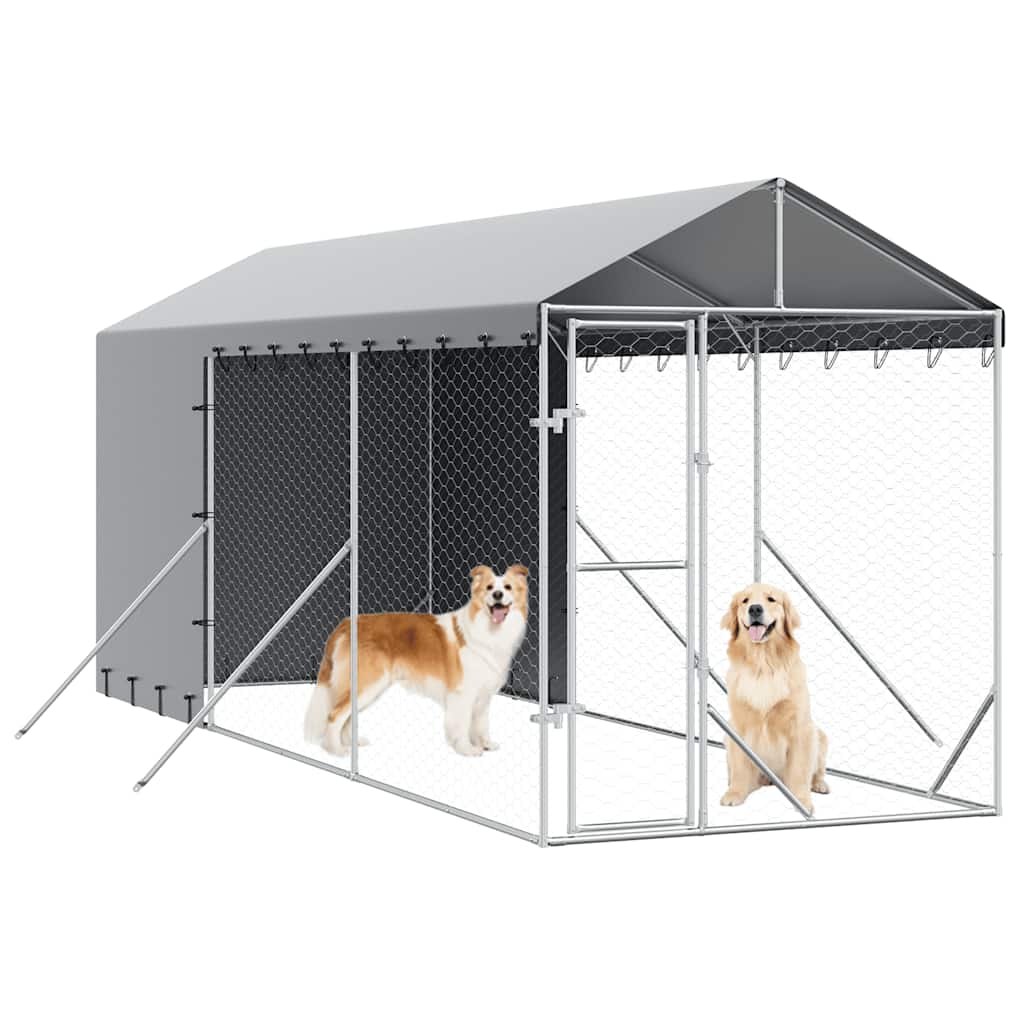 Outdoor Dog Kennel with Roof Silver 2x6x2.5 m Galvanised Steel