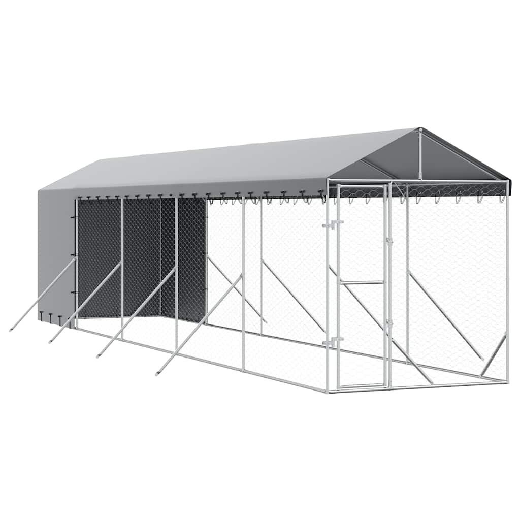 Outdoor Dog Kennel with Roof Silver 2x10x2.5 m Galvanised Steel