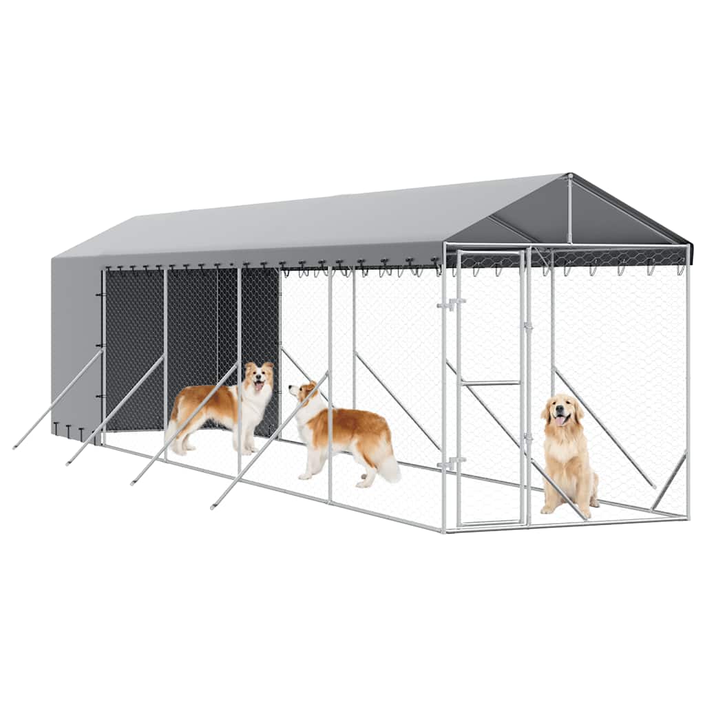 Outdoor Dog Kennel with Roof Silver 2x10x2.5 m Galvanised Steel