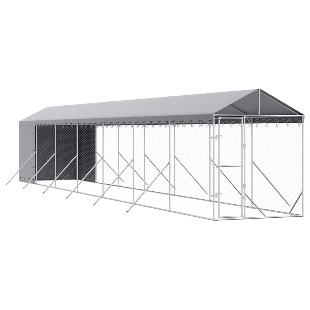 Outdoor Dog Kennel with Roof Silver 2x14x2.5 m Galvanised Steel