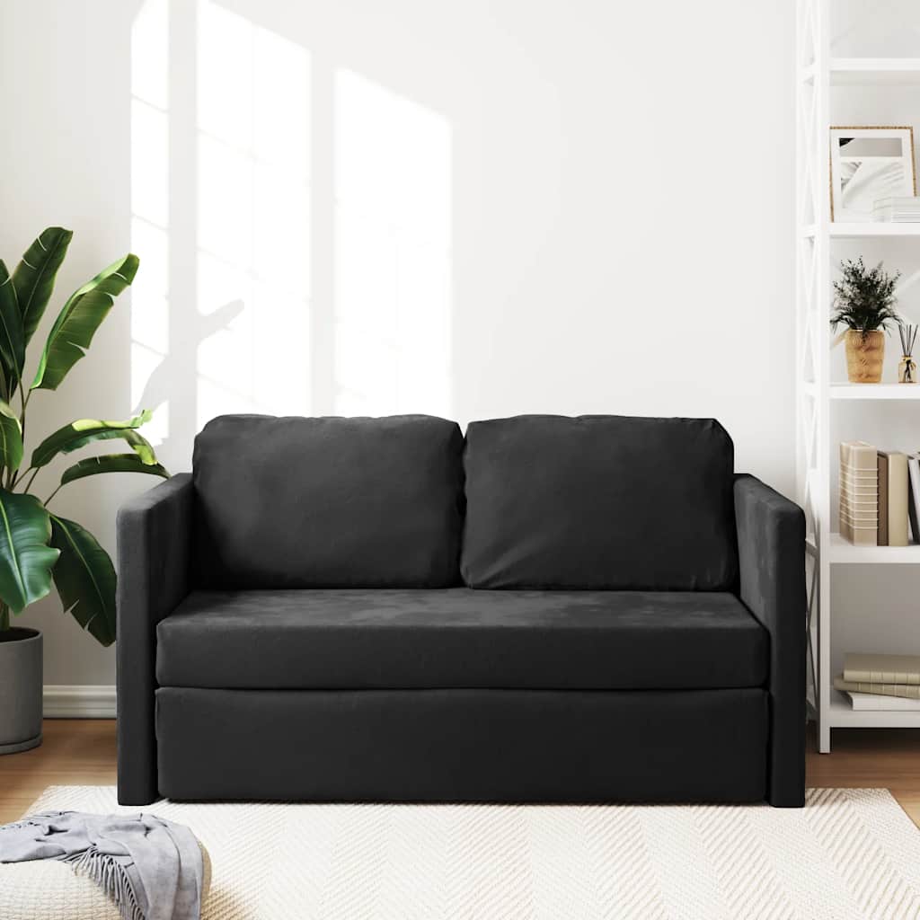 Floor Sofa Bed 2-in-1 Black 122x204x55 cm Velvet