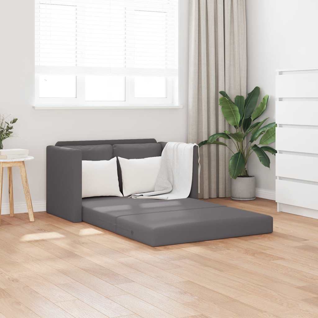 Floor Sofa Bed 2-in-1 Grey 112x174x55 cm Faux Leather