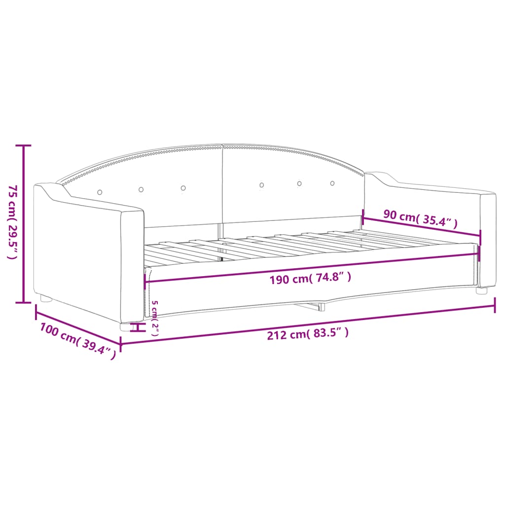 Day Bed without Mattress Dark Grey 90x190 cm Fabric