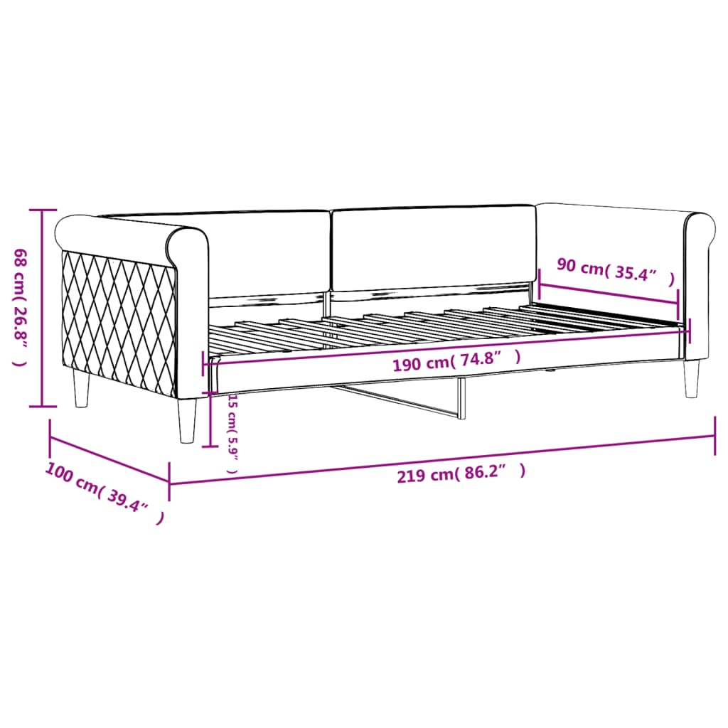Day Bed without Mattress Light Grey 90x190 cm Velvet