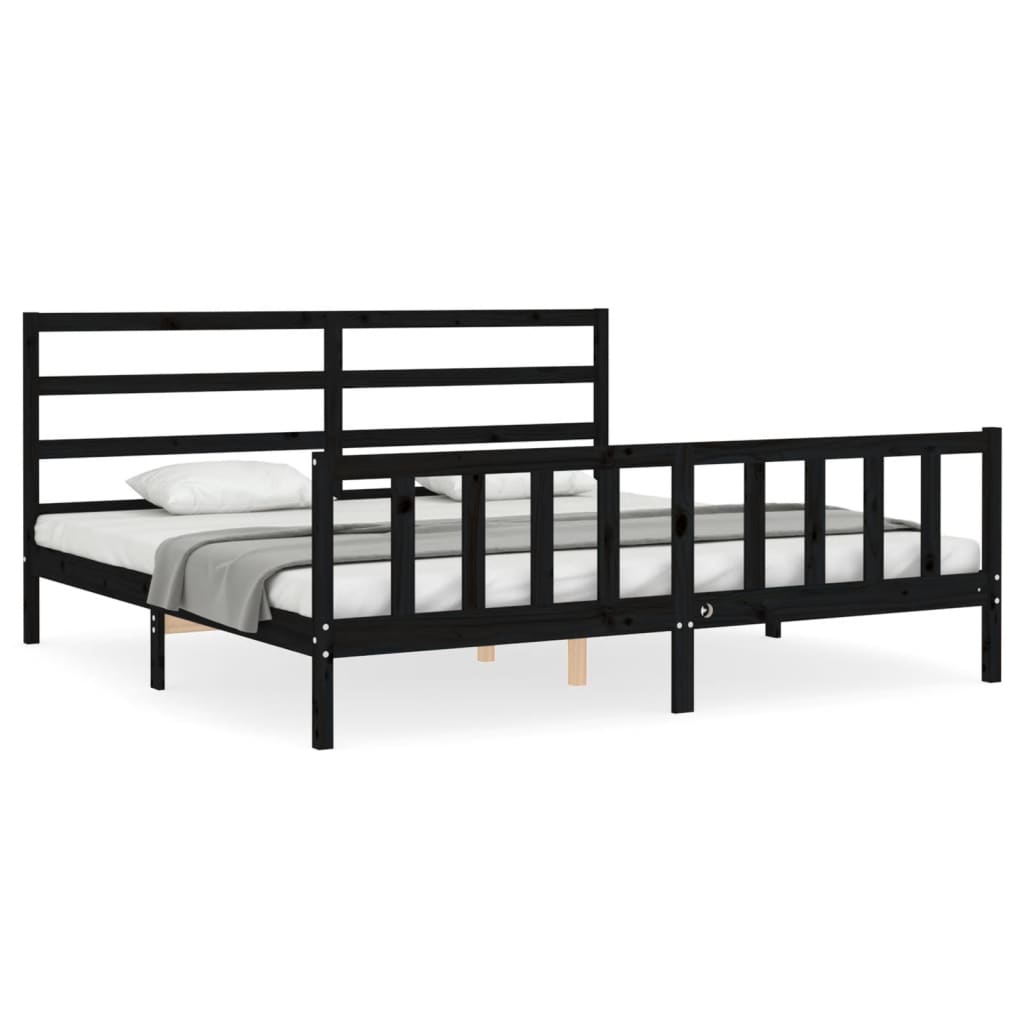 Bed Frame without Mattress Black 183x203 cm King Solid Wood Pine