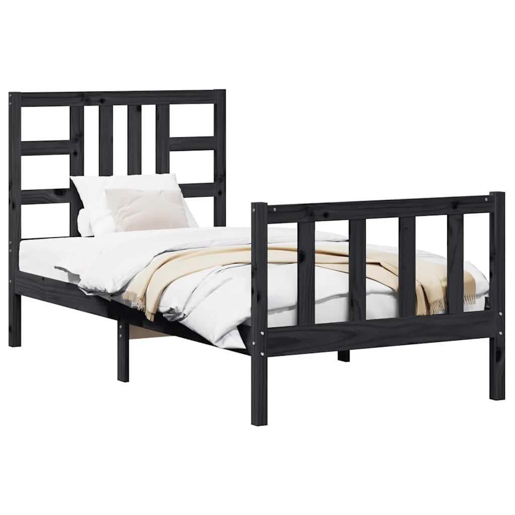 Bed Frame without Mattress Black 90x190 cm Solid Wood Pine
