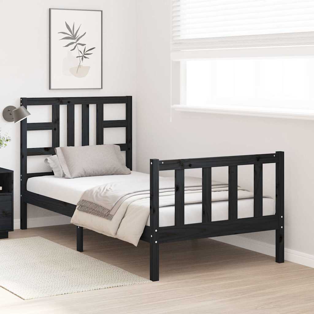 Bed Frame without Mattress Black 90x190 cm Solid Wood Pine