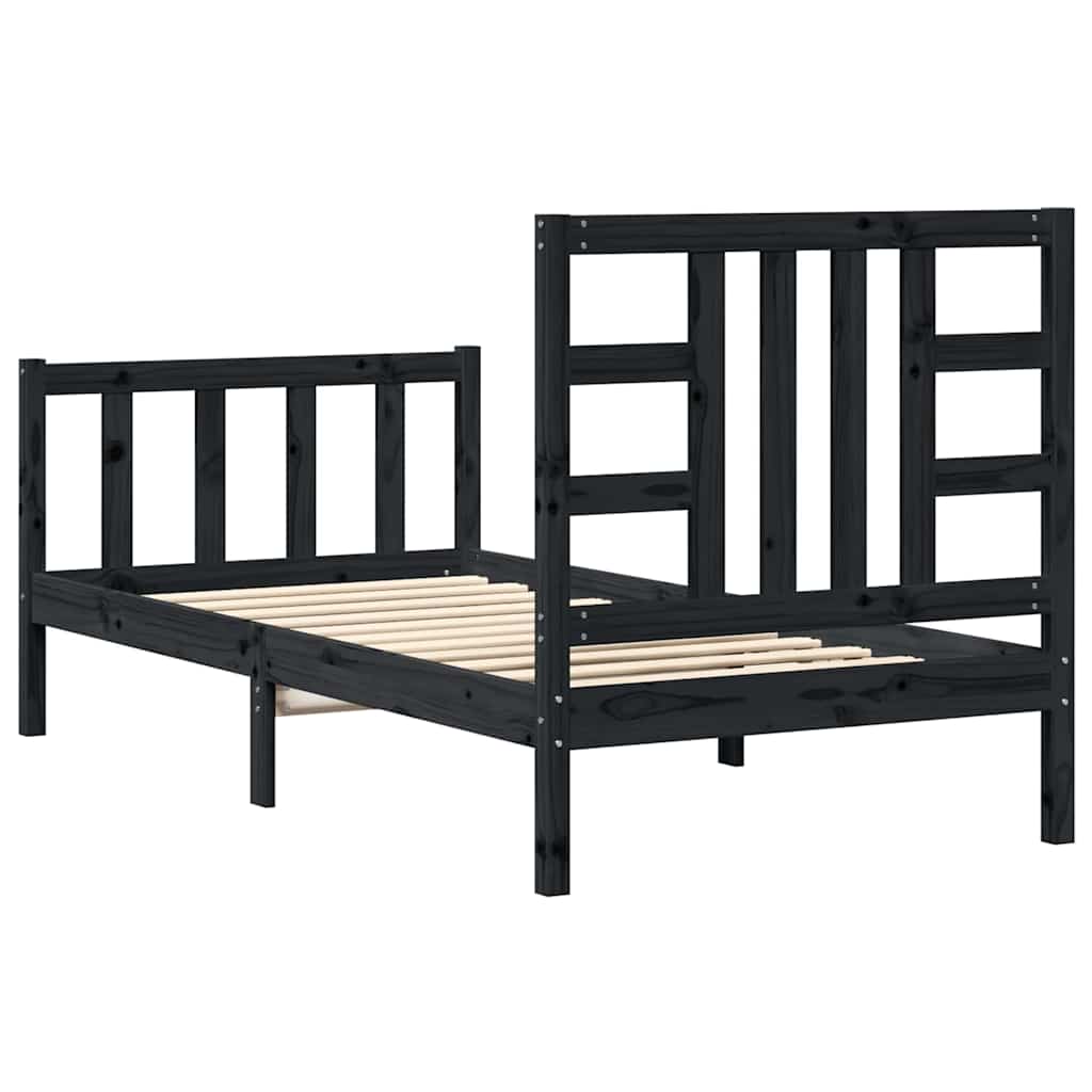 Bed Frame without Mattress Black 90x190 cm Solid Wood Pine