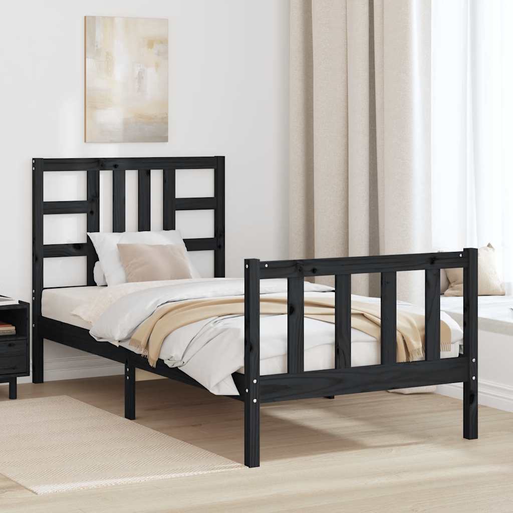 Bed Frame without Mattress Black 90x190 cm Solid Wood Pine