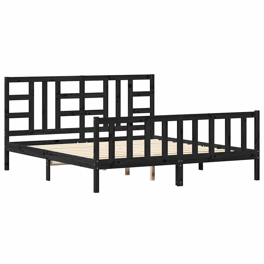 Bed Frame without Mattress Black 183x203 cm King Solid Wood Pine