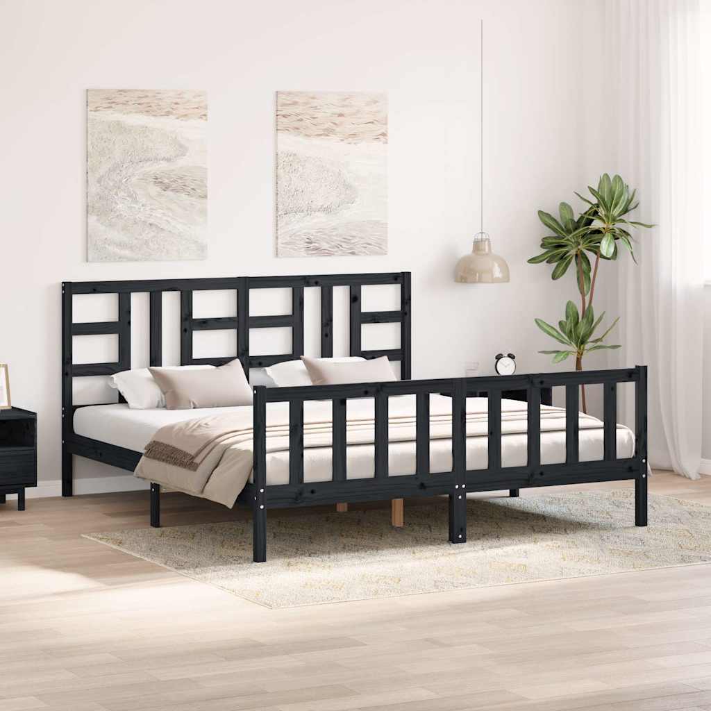 Bed Frame without Mattress Black 183x203 cm King Solid Wood Pine