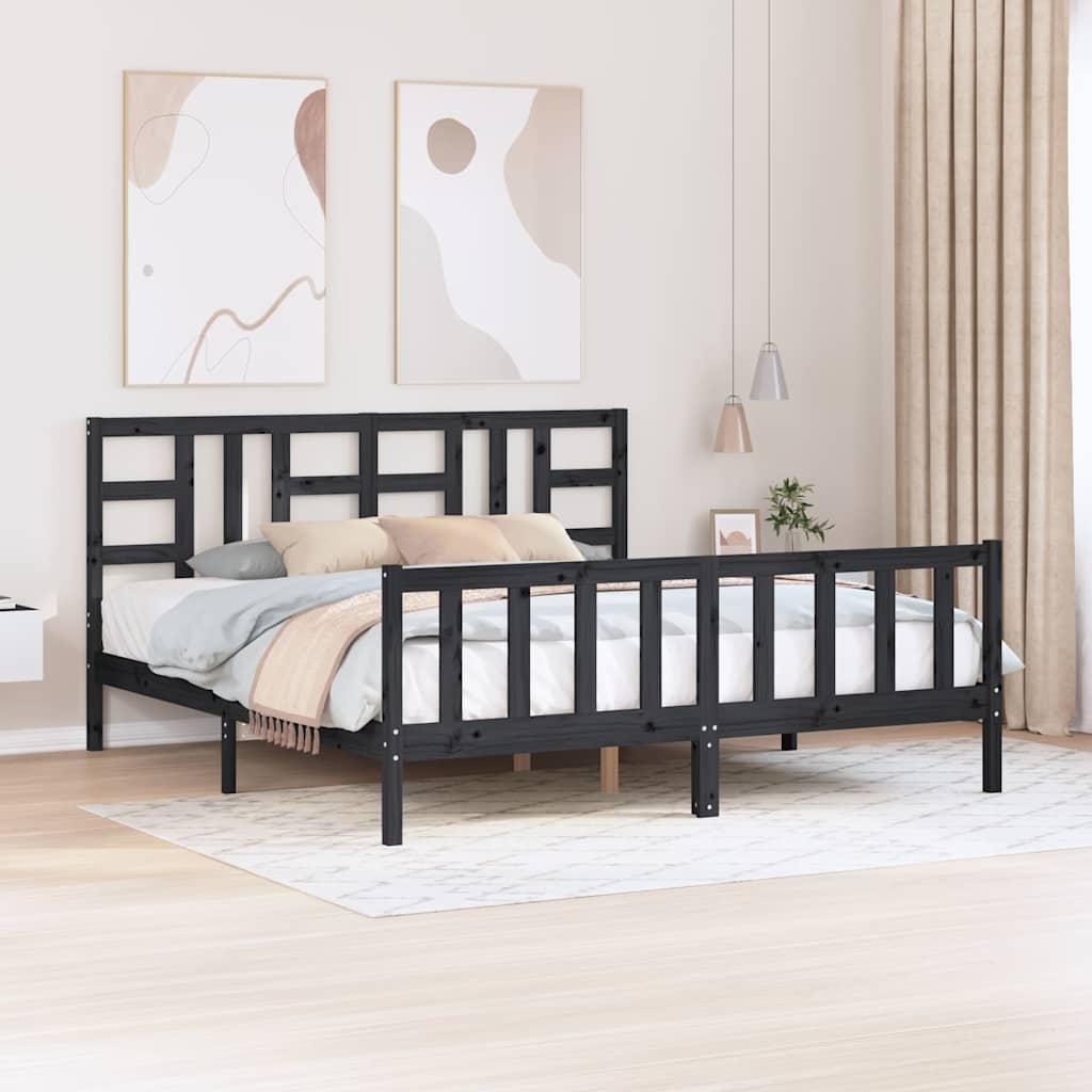 Bed Frame without Mattress Black 183x203 cm King Solid Wood Pine