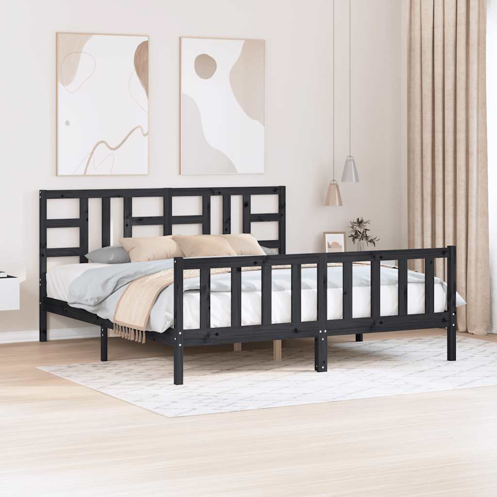 Bed Frame without Mattress Black 183x203 cm King Solid Wood Pine