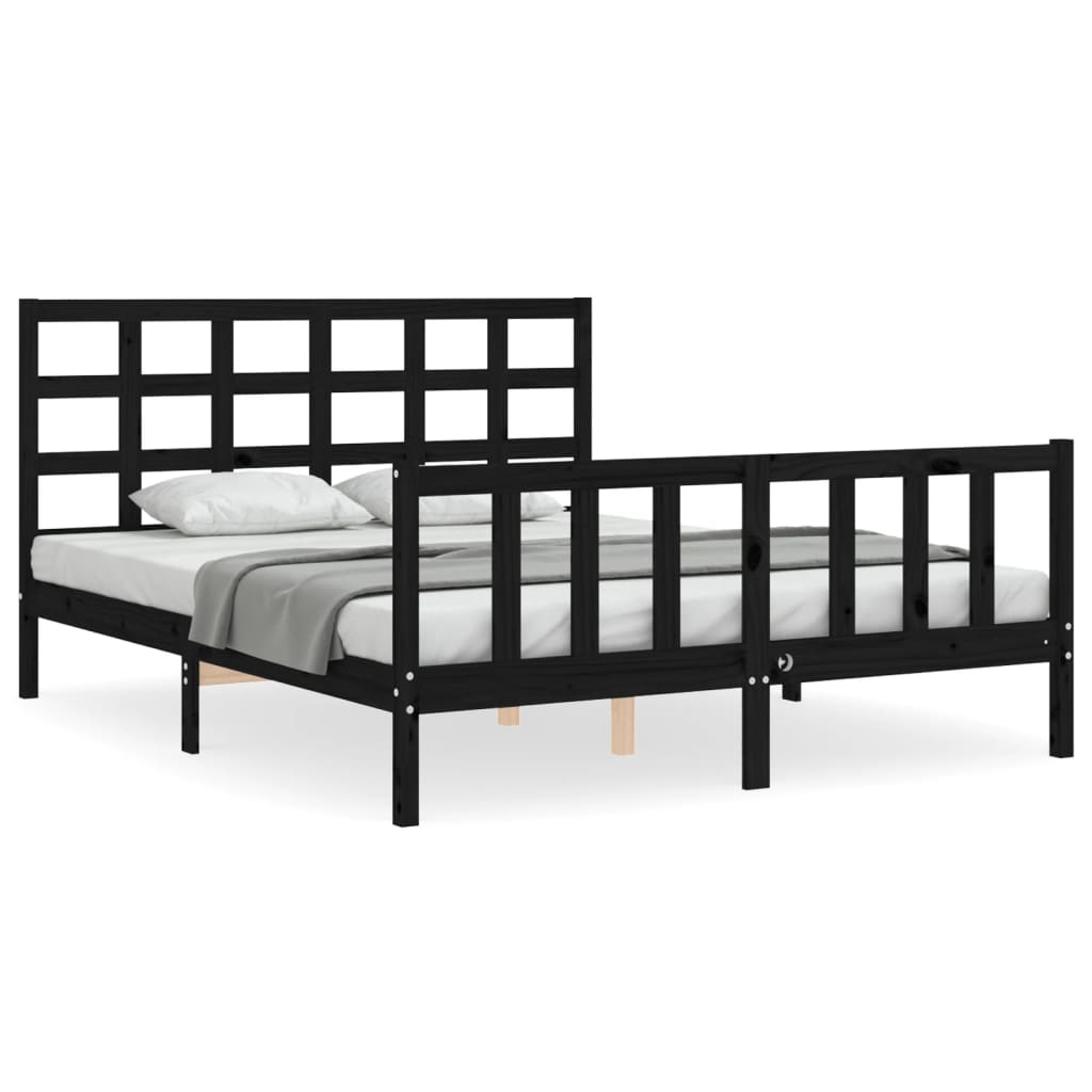 Bed Frame without Mattress Black 150x200 cm Solid Wood Pine
