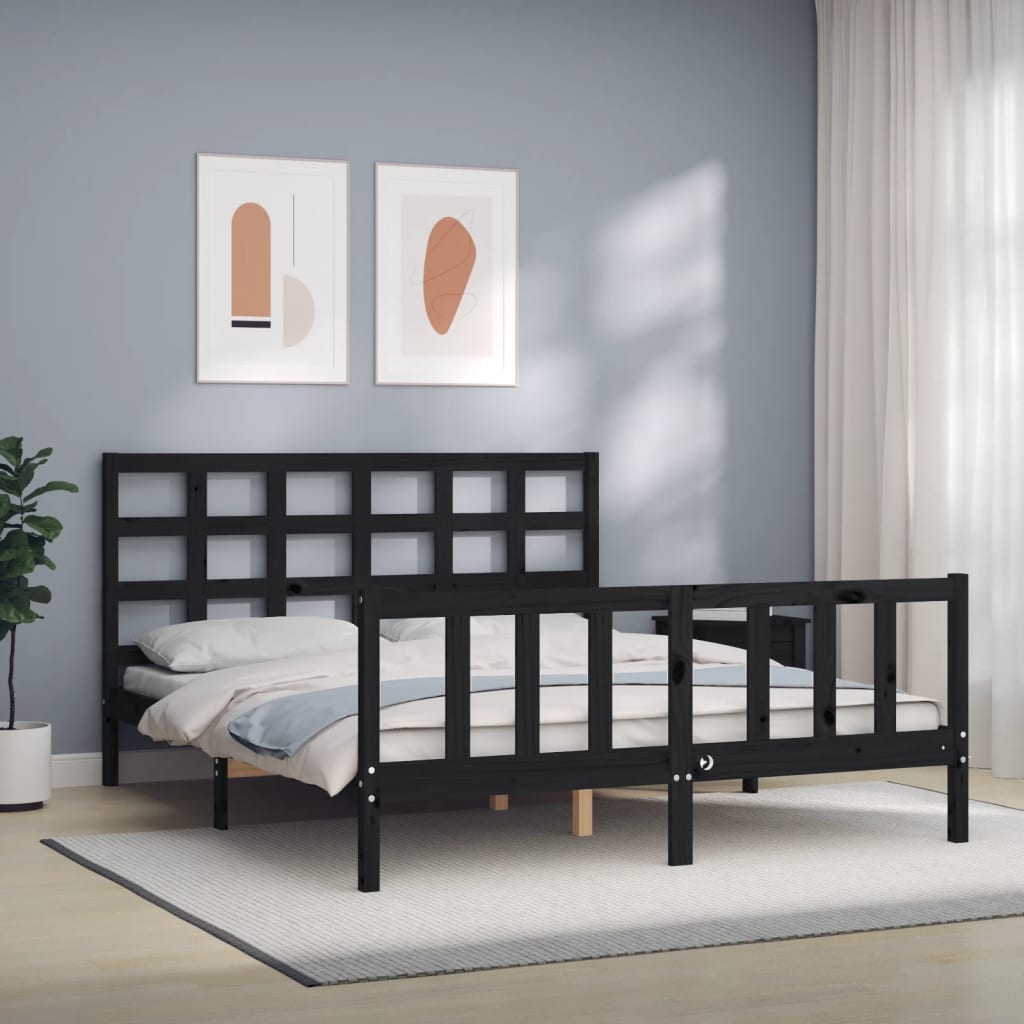 Bed Frame without Mattress Black 150x200 cm Solid Wood Pine