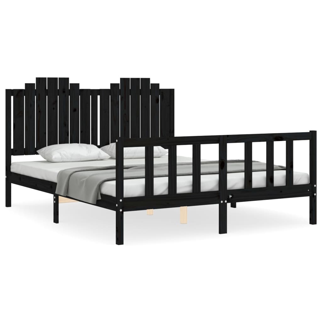 Bed Frame without Mattress Black 150x200 cm Solid Wood Pine