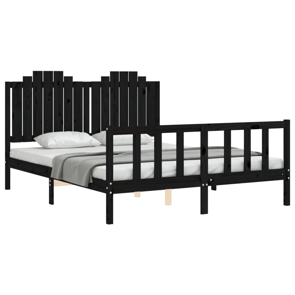 Bed Frame without Mattress Black 150x200 cm Solid Wood Pine