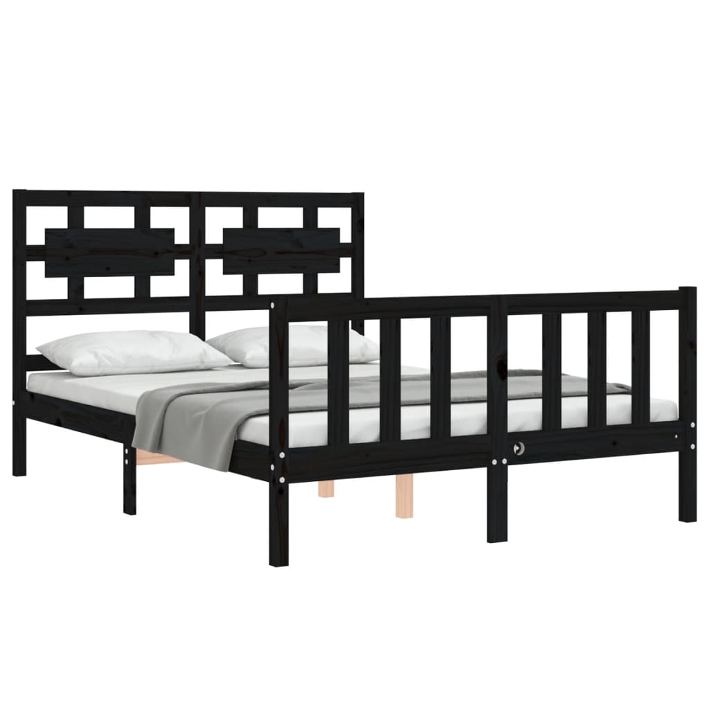 Bed Frame without Mattress Black 135x190 cm Solid Wood Pine