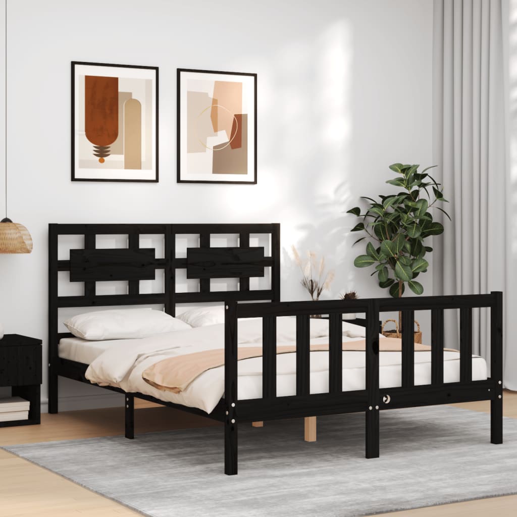 Bed Frame without Mattress Black 135x190 cm Solid Wood Pine