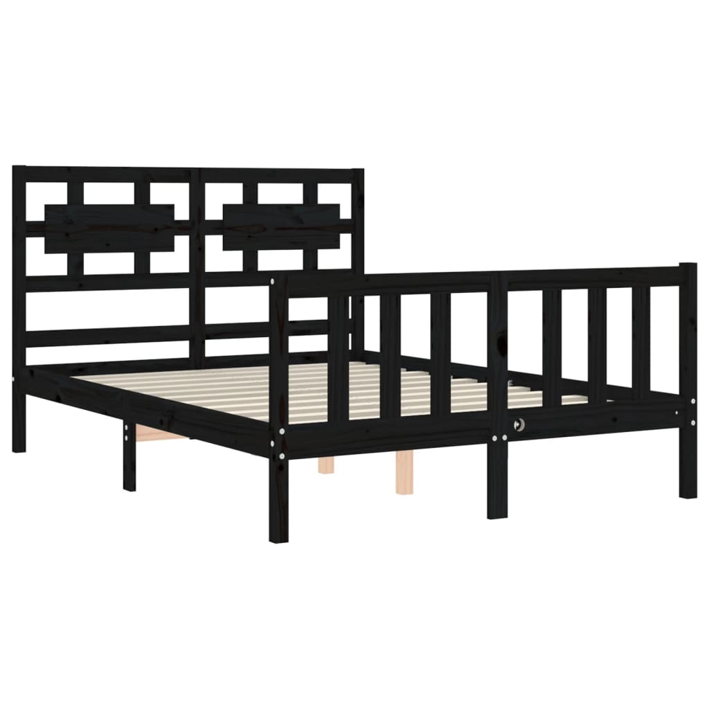 Bed Frame without Mattress Black 135x190 cm Solid Wood Pine