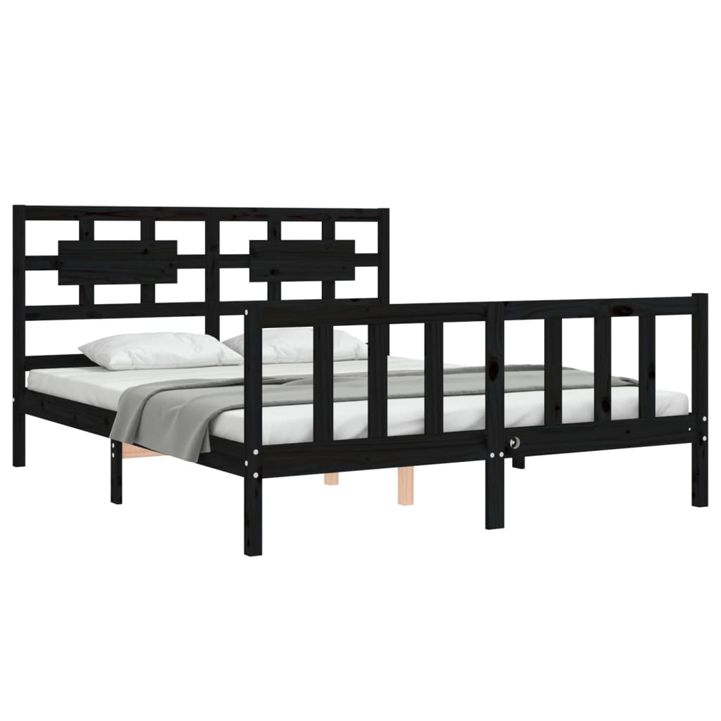Bed Frame without Mattress Black 150x200 cm Solid Wood Pine