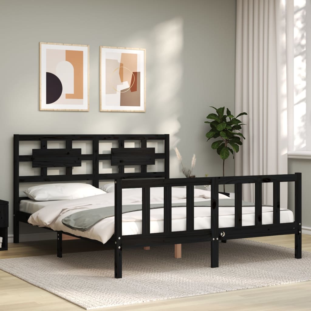 Bed Frame without Mattress Black 150x200 cm Solid Wood Pine