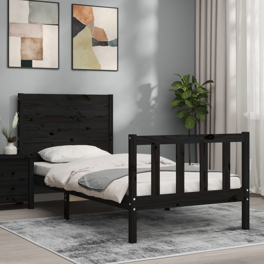 Bed Frame without Mattress Black 90x190 cm Solid Wood Pine