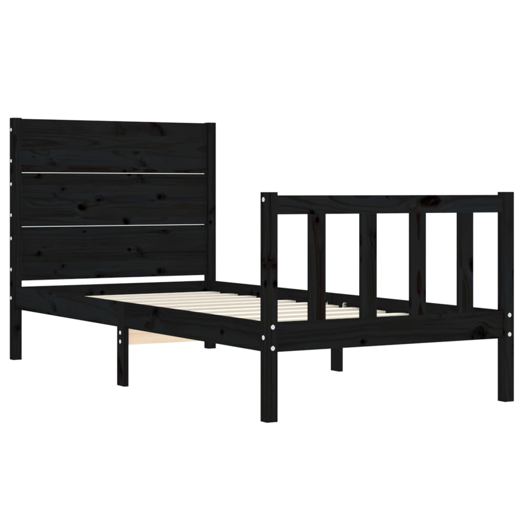 Bed Frame without Mattress Black 90x190 cm Solid Wood Pine