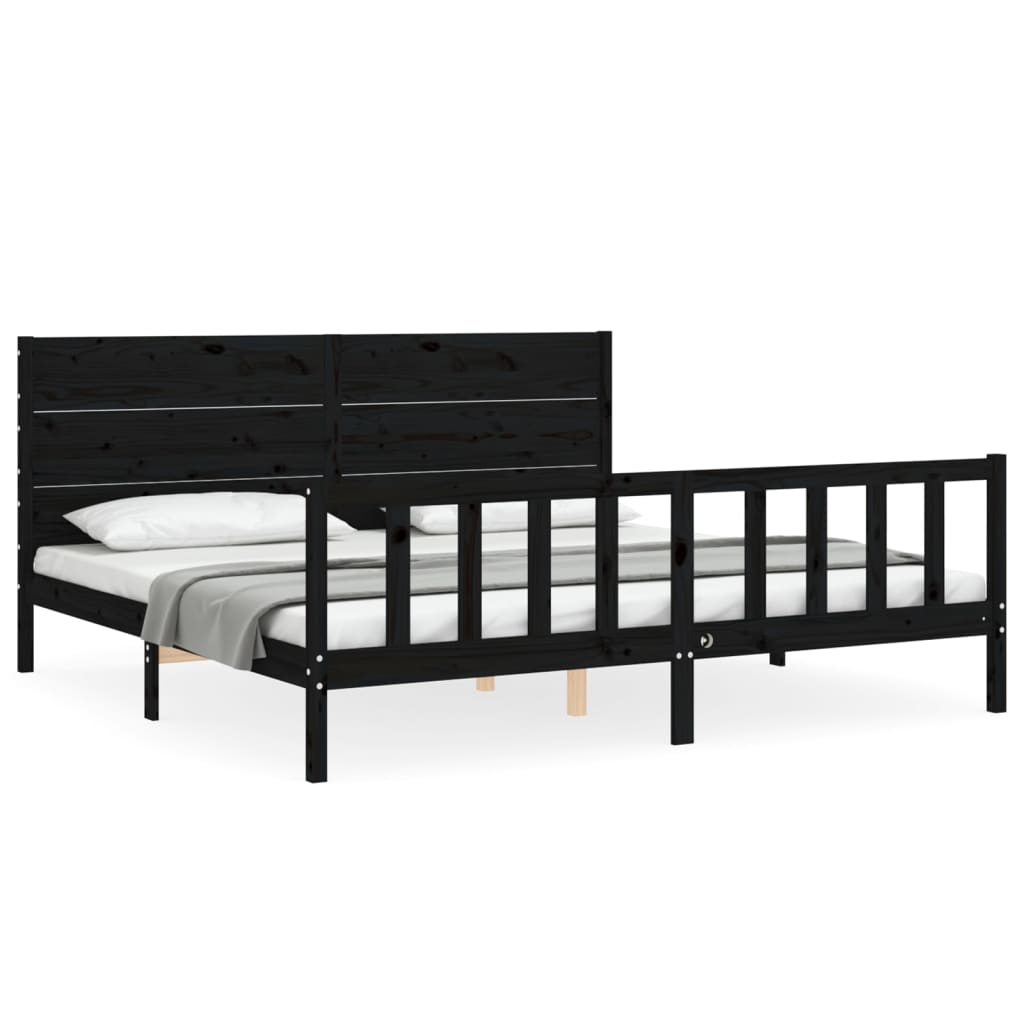 Bed Frame without Mattress Black 183x203 cm King Solid Wood Pine