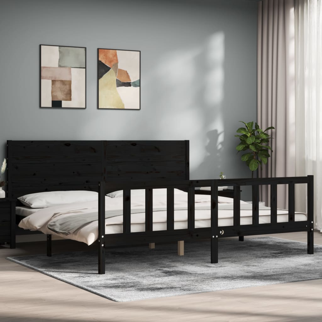 Bed Frame without Mattress Black 183x203 cm King Solid Wood Pine