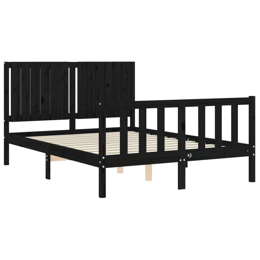 Bed Frame without Mattress Black 135x190 cm Solid Wood Pine
