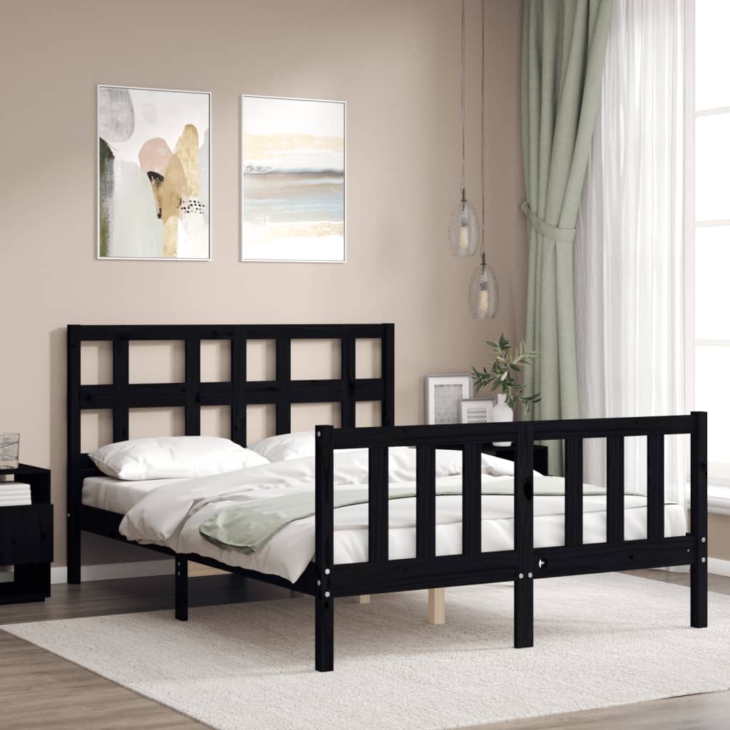 Bed Frame without Mattress Black 135x190 cm Solid Wood Pine