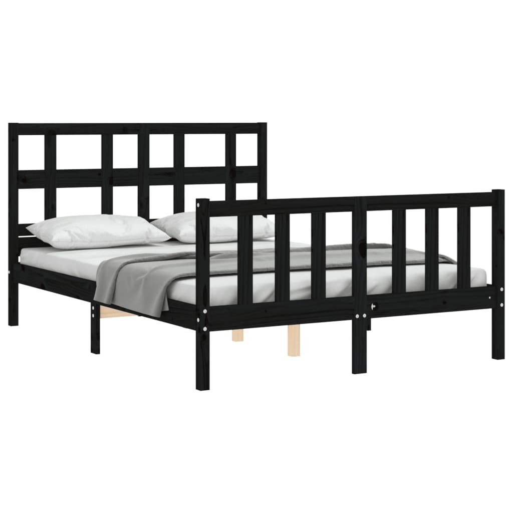 Bed Frame without Mattress Black 135x190 cm Solid Wood Pine