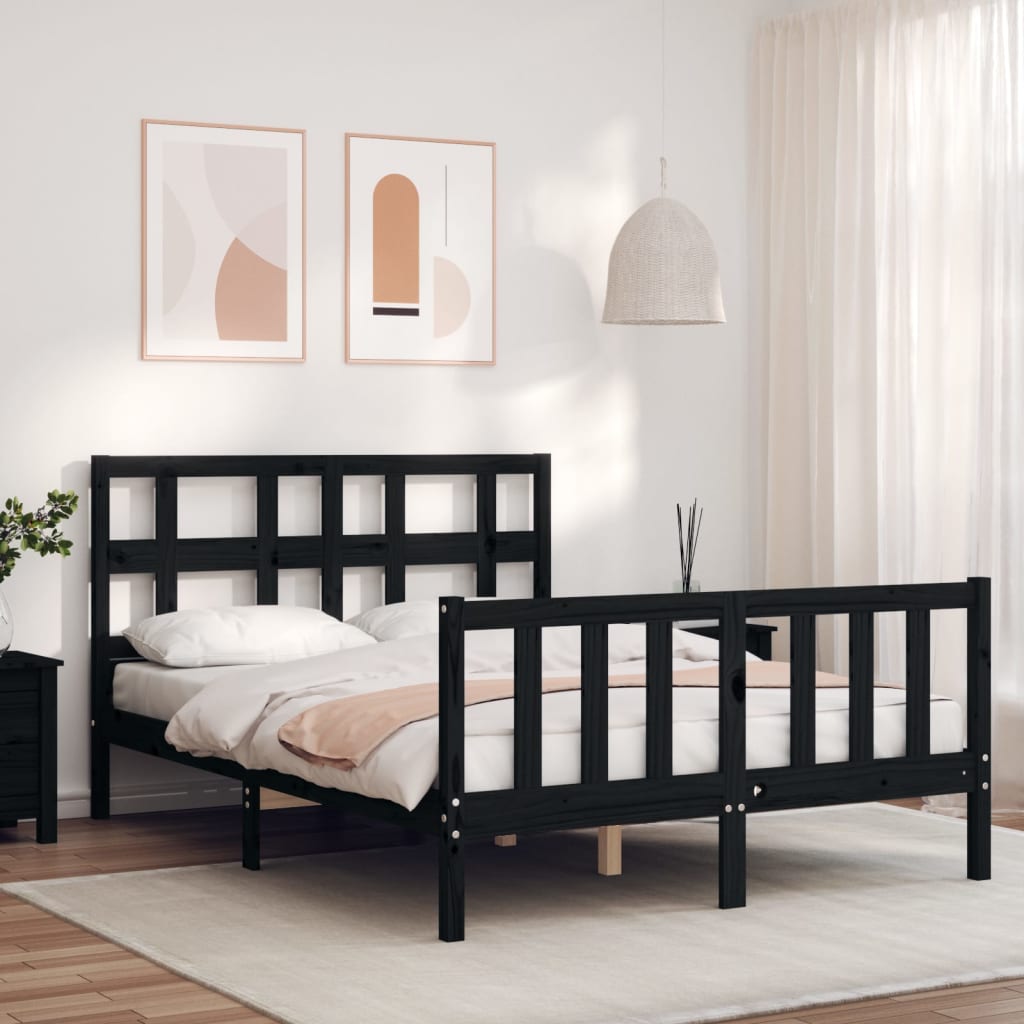 Bed Frame without Mattress Black 135x190 cm Solid Wood Pine