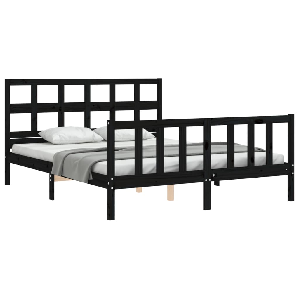 Bed Frame without Mattress Black 150x200 cm Solid Wood Pine