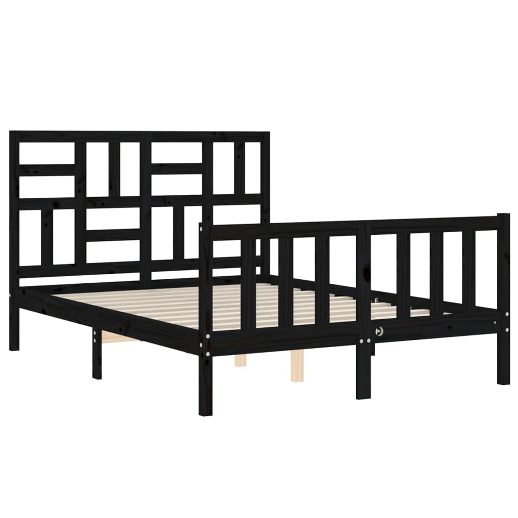 Bed Frame without Mattress Black 135x190 cm Solid Wood Pine